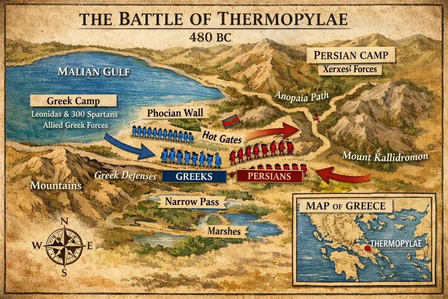 Map of the Battle of Thermopylae