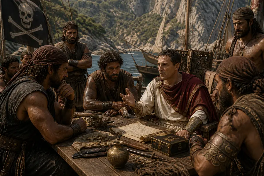 Caesar negotiating his ransom with the Pirates