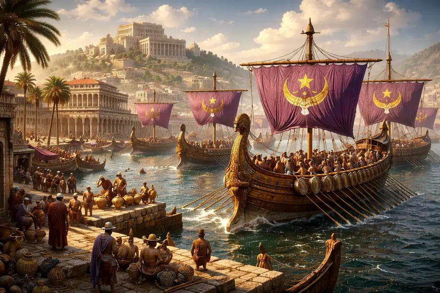 Carthaginian warships in harbour
