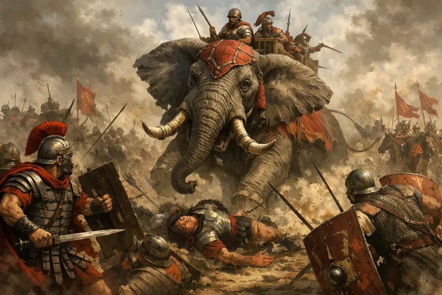War elephant charge in the Battle of Zama