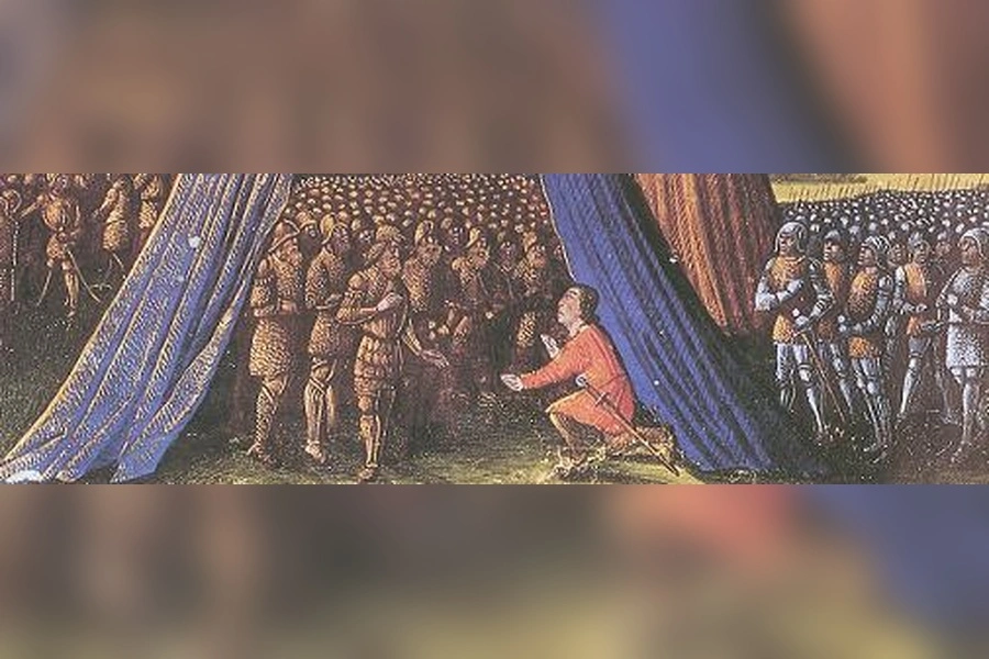 Balian of Ibelin surrendering the city of Jerusalem to Saladin