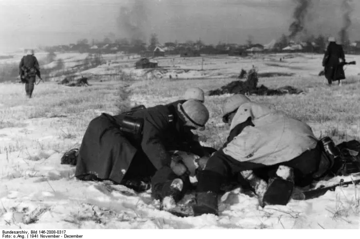 Soldiers freezing during the harsh winter of Operation Barbarossa