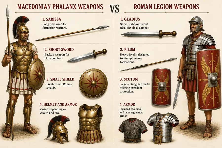 Weapons and Armor Comparison of Macedonian phalanx vs Roman Legion