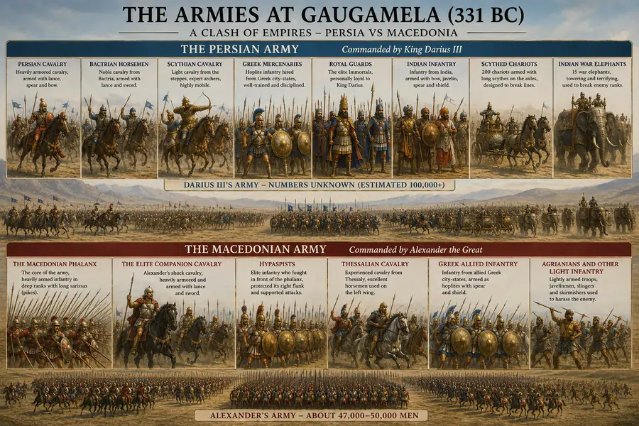 Opposing armies in the Battle of Gaugamela